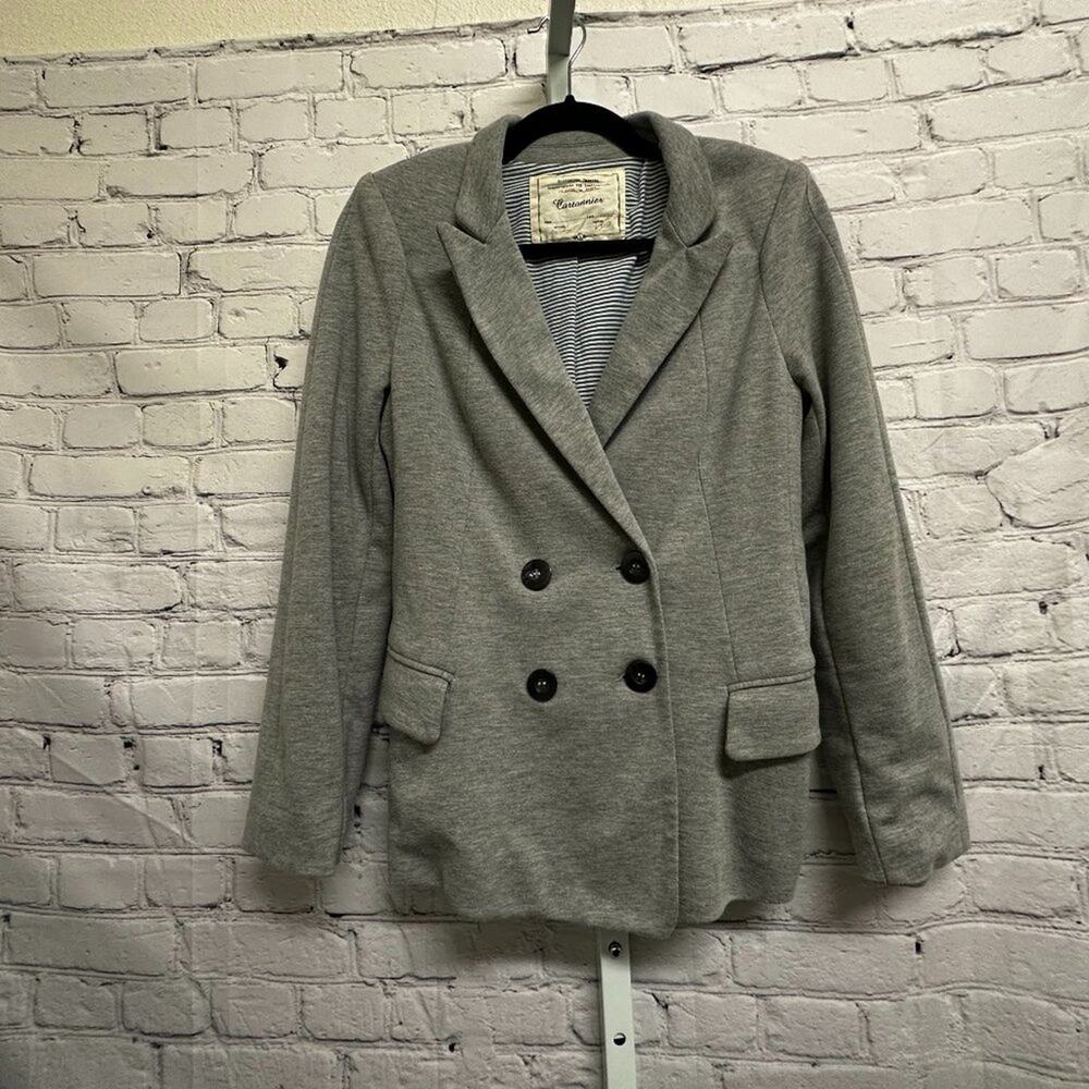 Anthropologie Double-Breasted Gray Blazer Jacket